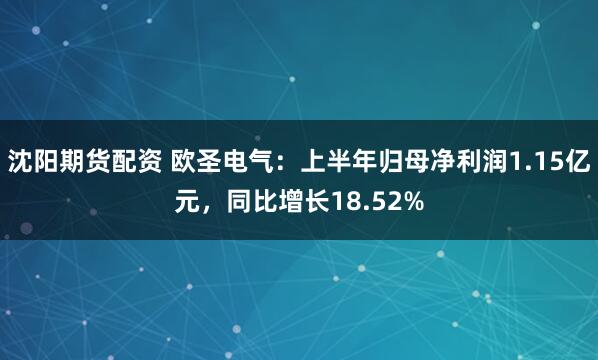 沈阳期货配资 欧圣电气：上半年归母净利润1.15亿元，同比增长18.52%